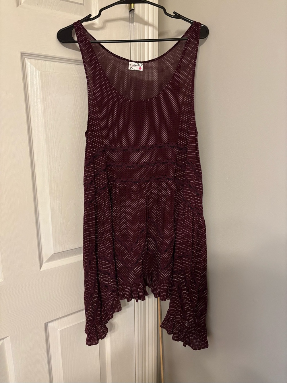 Free People Burgundy Voile & Lace Trapeze slip dress Size L